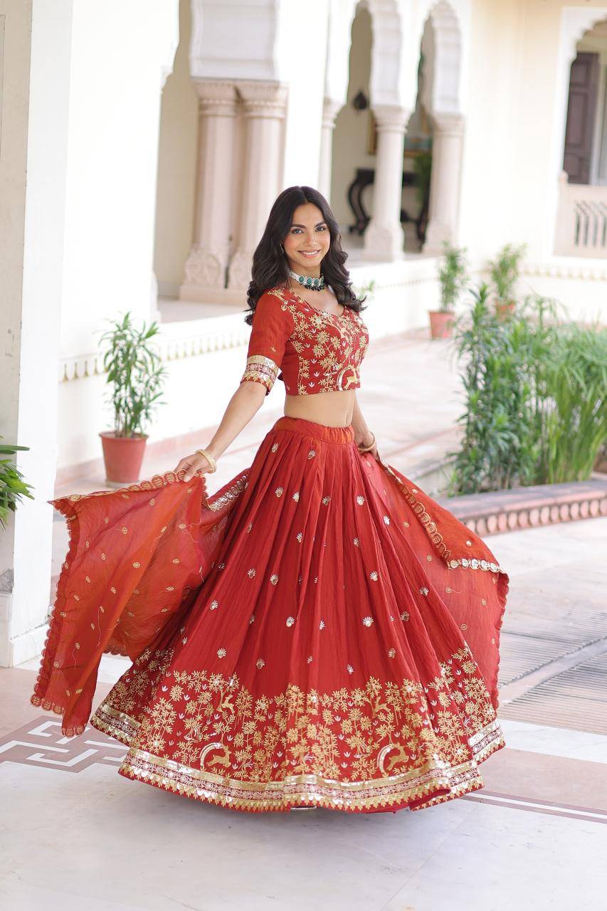 KA 5062 Vichitra Silk Red Designer lehengha choli suppliers in Mumbai